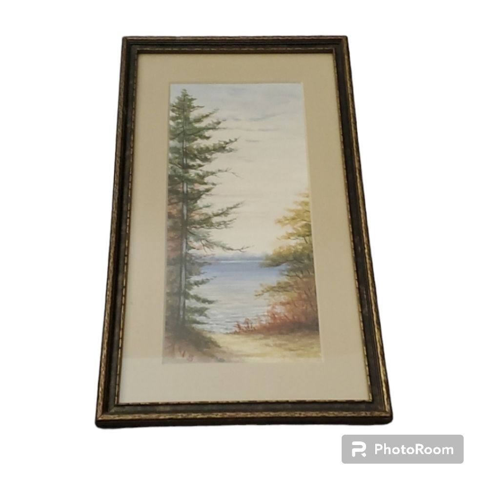 Old Vintage original signed art professionally bordered framed 7-1/4"x12-1/2" - Picture 2 of 12